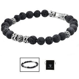 Men’s Genuine Lava Stone Stainless Steel Bracelet BLACKJACK